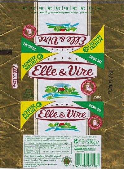Elle & Vire demi-sel achetez malin ! laiterie de Condé-sur-Vire Normandie 250g FR 50.139.01 CE
2020-02-29
