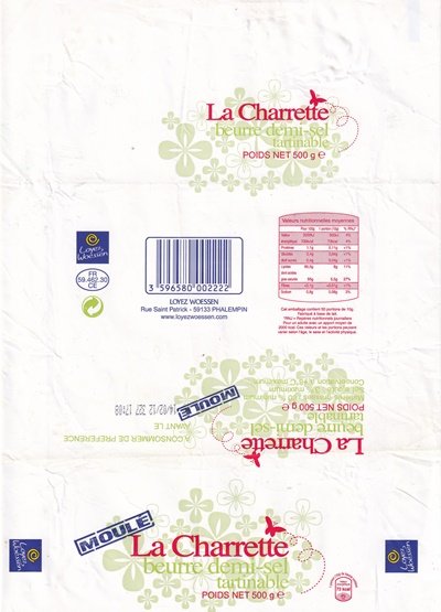 La charrette beurre demi-sel tartinable 500g Loyez Woessen moulé 500g FR 59.462.30 CE Nord-Pas de Calais
2020-02-29