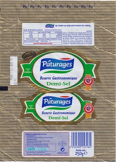 Pâturages beurre gastronomique demi-sel sélection 250g FR 35.239.005 CE Bretagne
2020-02-29