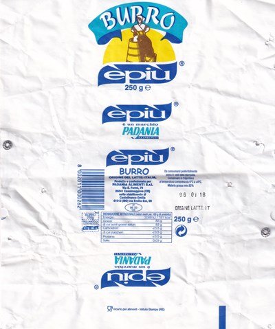 Burro èpiù è un marchio padania alimenti 250g origine del latte italia IT 08 53 CE
2020-03-19