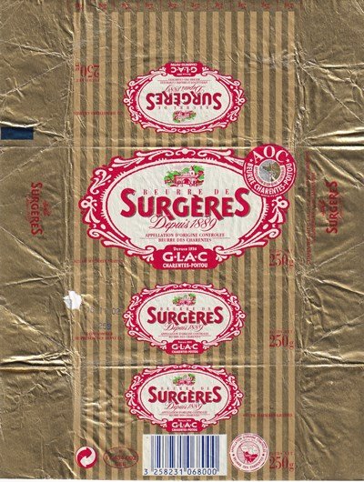 Surgères depuis 1889 AOC beurre Charentes-Poitou 250g f 17.434.002 CEE Poitou-Charentes
2020-03-20