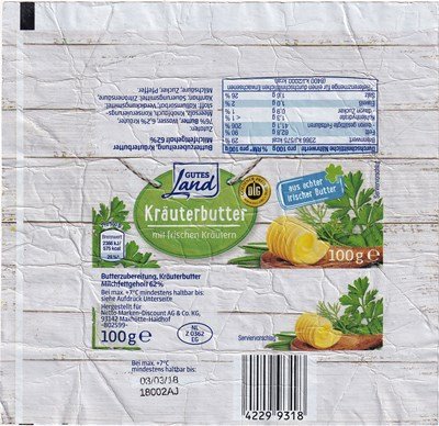Gutes land kräuterbutter aus echter irischer butter 100g NL Z 0362 EG
2020-10-14