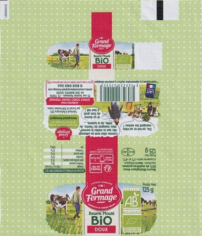 Grand fermage beurre moulé bio doux lait français 125g FR 85.019.001 CE Pays-de-Loire
2020-10-26