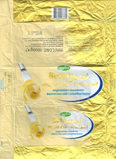 Campina botergoud beurre d'or buttergold beurre non salé 1000g NL Z 0161 EG Pays-Bas
2011-12-31
