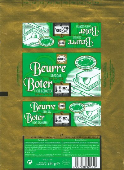 Cora beurre demi-sel boter licht gezouten 250g FR 35.239.05 CE Bretagne France
2012-02-21