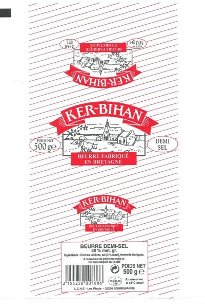 Ker-bihan beurre demi-sel fabriqué en Bretagne 500g F 35.239.05 CEE France
2012-02-23