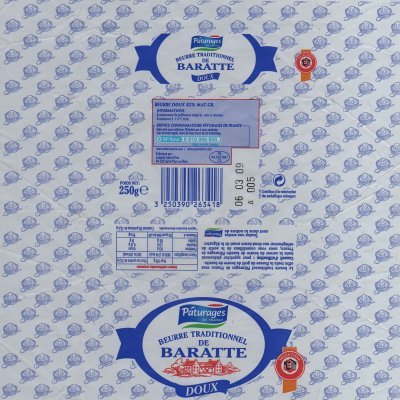 Pâturages beurre traditionnel de baratte doux 250g FR 44.187.01 CE Pays de Loire France
2011-05-04
