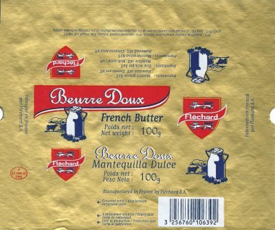 Fléchard beurre doux french butter mantequilla dulce 100g F 61.096.01 CEE France exportation
2012-03-28