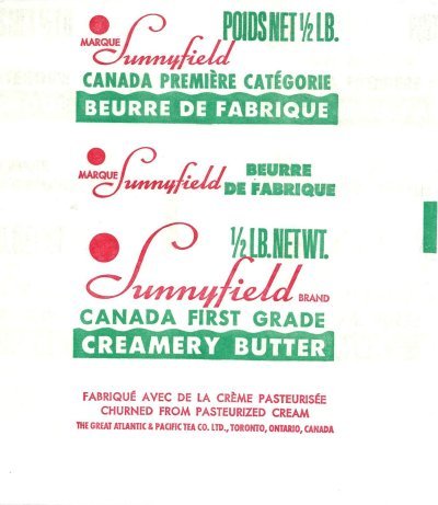 Sunnyfield Canada première catégorie beurre de fabrique 1/2 lb. 227g Toronto Ontario
2012-04-01
