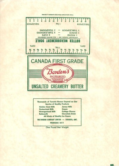 Bordens pasteurized quality unsalted creamery butter one pound 454g Toronto Ontario Canada
2012-04-01