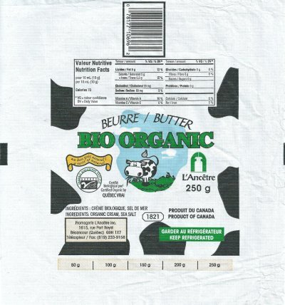 Beurre butter bio organic l'ancêtre Québec vrai 250g Canada
2012-04-01