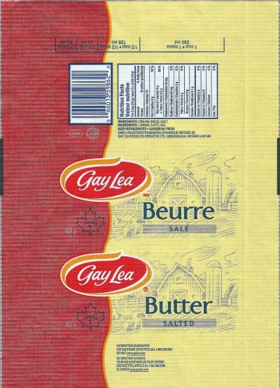 Gay Lea beurre salé butter salted Canada 454g Ontario
2012-05-08