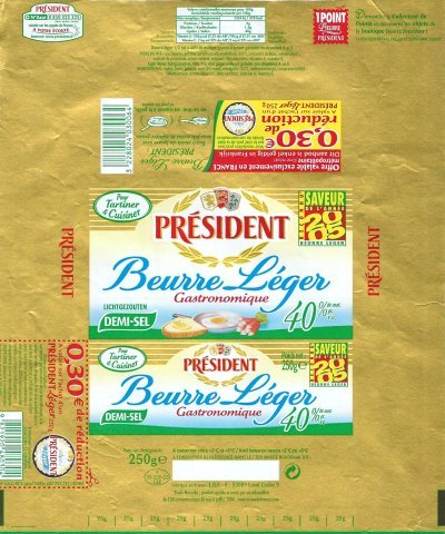 Président beurre léger gastronomique demi-sel saveur de l'année 2005 250g 0,30 € de réduction 1 point F 35.239.05 CEE Bretagne France
2012-05-20
