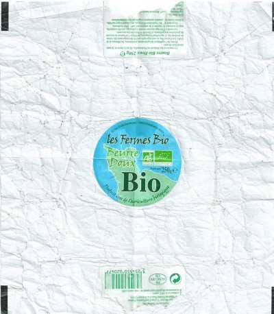 Les fermes bio beurre doux bio produit issu de l'agriculture biologique 250g FR 14.342.001 CE Normandie France
2012-08-01