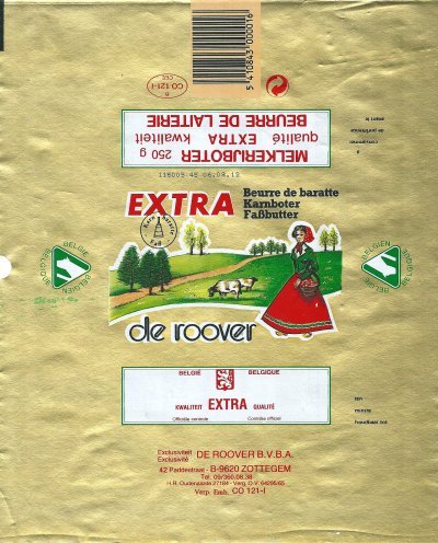 De roover beurre de baratte extra melkerijboter beurre de laiterie 250g B CO 121-1 CEE Belgique
2012-08-03