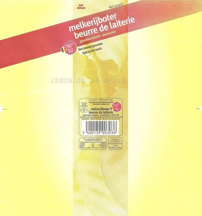 Melkerijboter beurre de laiterie pasteurisé salé au sel marin belgische boter beurre belge Louis Delhaize 250g BE CO 122-1 Belgique
2012-08-08