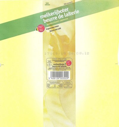 Melkerijboter beurre de laiterie pasteurisé ongezouten boter beurre non salé belgische boter beurre belge Louis Delhaize 250g BE CO 122-1 Belgique
2012-08-08