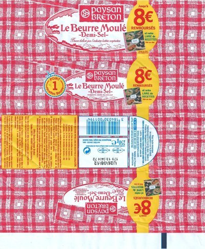 Paysan breton le beurre moulé demi-sel 8 € remboursés et notre livre de recettes 1 point 250g FR 29.156.090 CE Bretagne France
2012-09-12